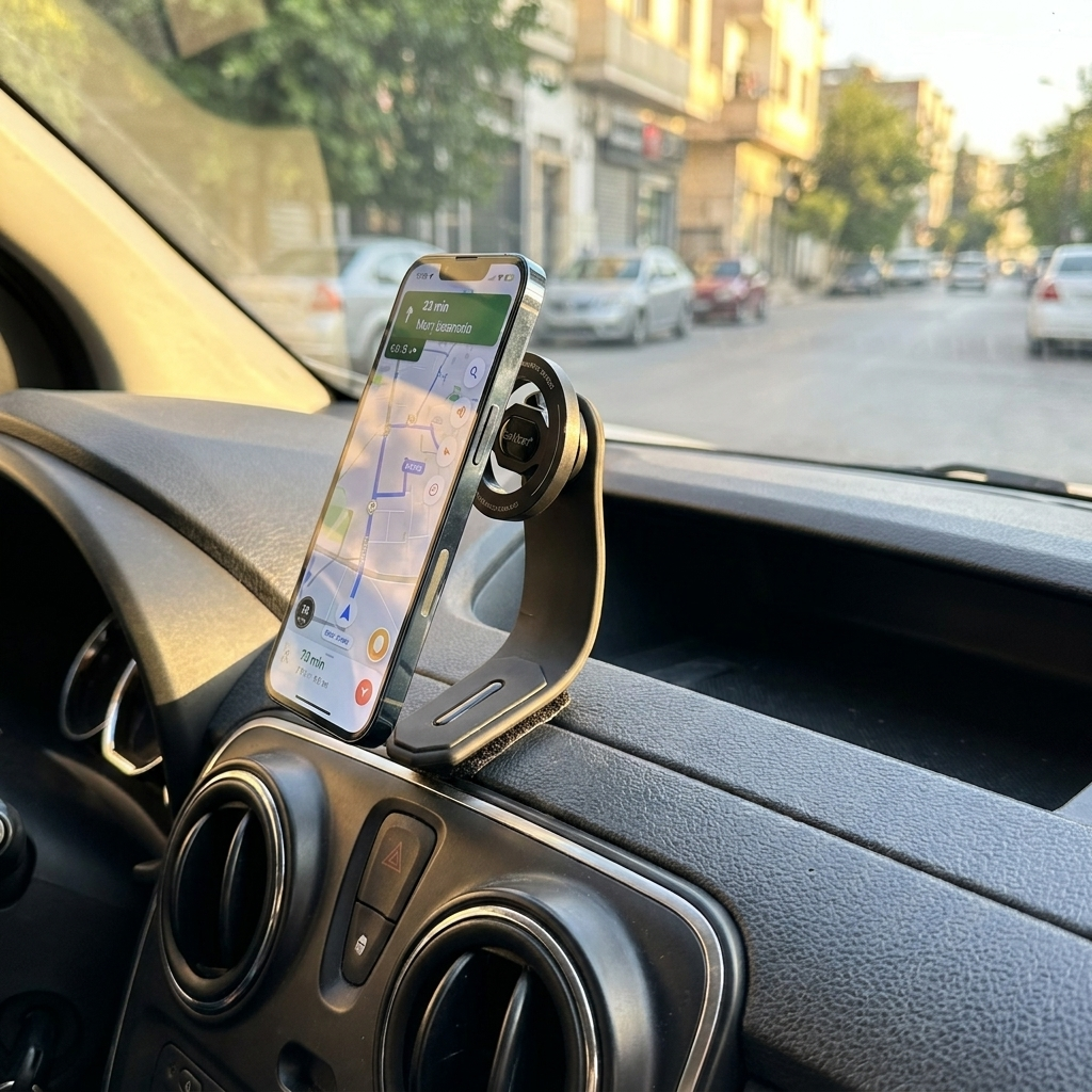 Support Incurvé installé sur tableau de bord avec GPS