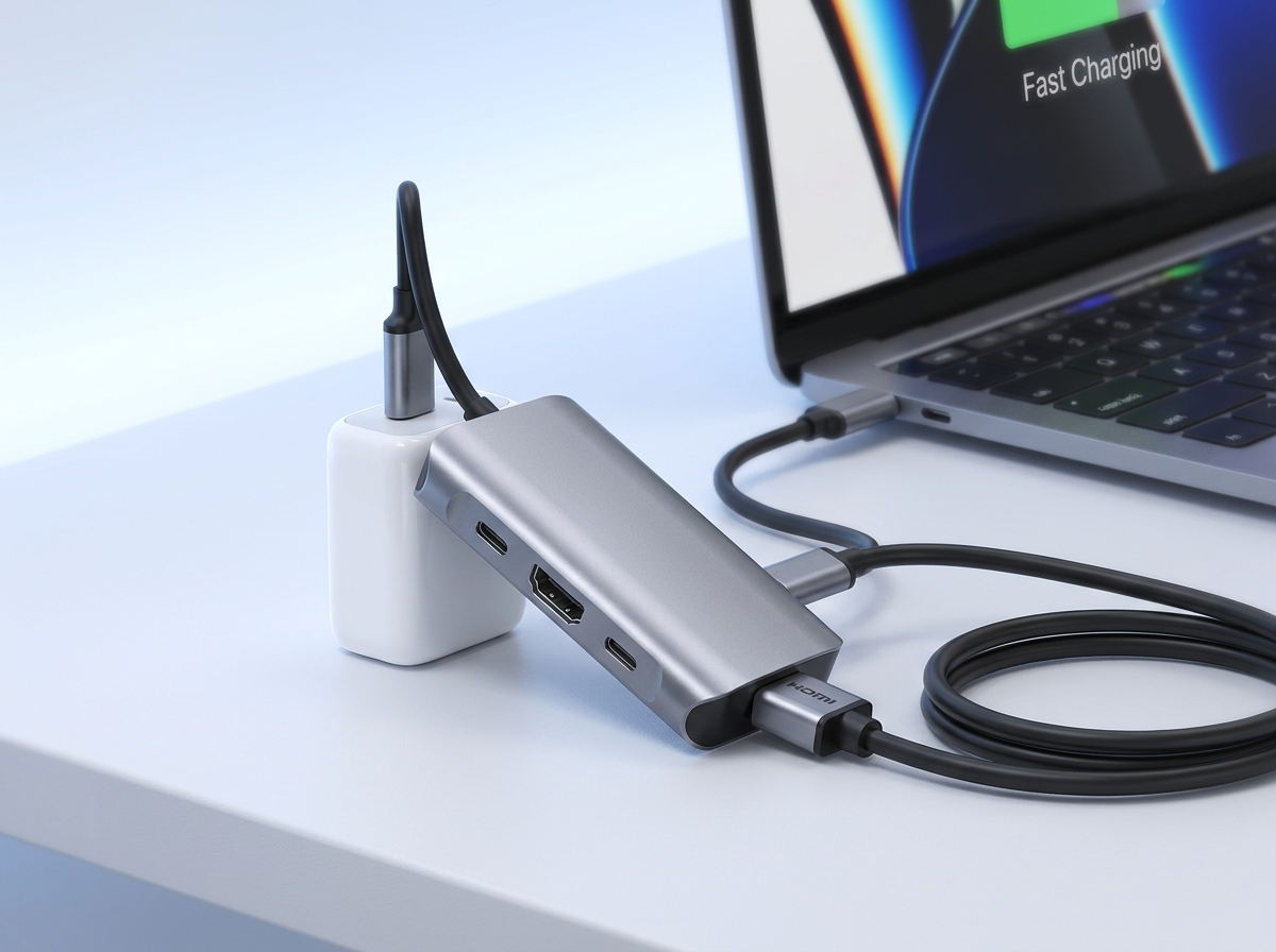 Adaptateur USB-C vers HDMI gris en charge rapide