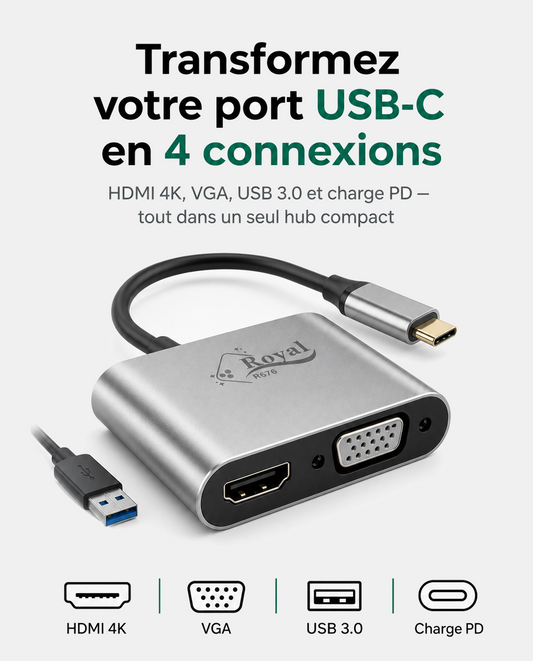 Hub USB-C 4-en-1 Royal R676