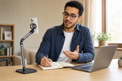 Support de bureau utilise pour un appel video mains libres
